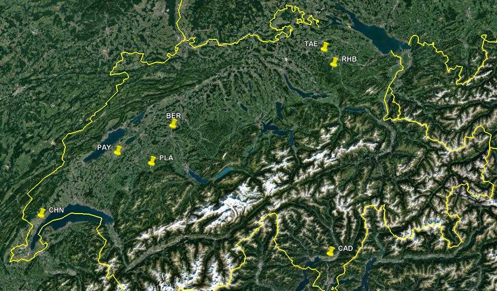 Surface moisture observation sites in Switzerland