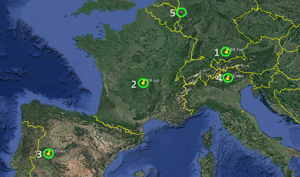 Surface moisture observation sites in Europe
